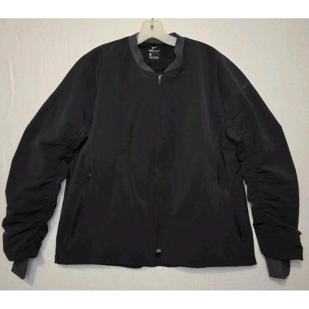 Nike Shield Golf Bomber Zip Jacket Women's Size Large Black Wind Water Resistant